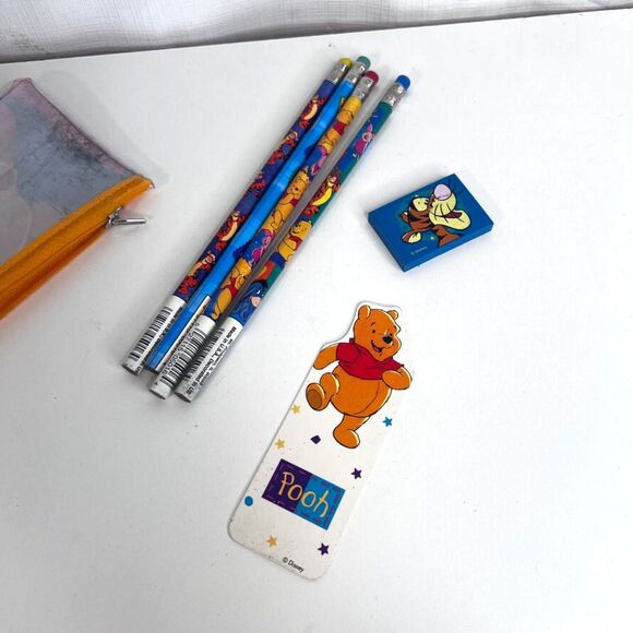 Impact Inc Pooh Bear Tigger Pencil Case Four Pencils Tigger Eraser Disney - Picture 3 of 11